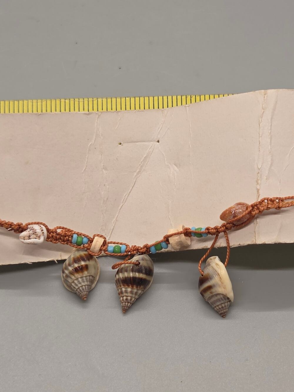 Y2K Shell and bead Necklace Brown Macrame Cording With Dangling Seashell Charms.